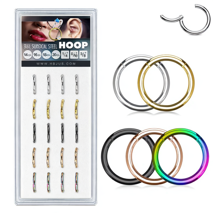 IP Over 316L Surgical Steel Hinged Seamless Hoop Rings