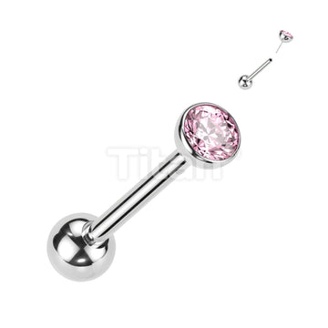 Implant Grade Titanium Threadless Push in Barbell With Bezel Set CZ Top - Image 4