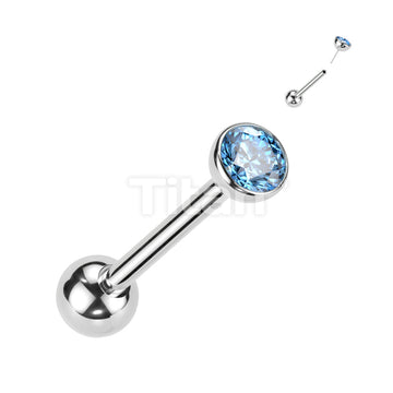 Implant Grade Titanium Threadless Push in Barbell With Bezel Set CZ Top - Image 5