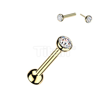 Titanium Threadless Push In Cartilage Barbell With Bezel Set CZ Ends & One Fixed Ball - Image 3