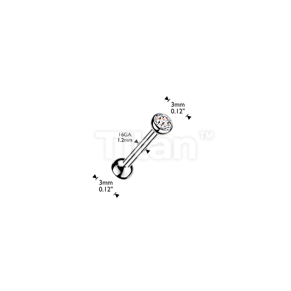 Titanium Threadless Push In Cartilage Barbell With Bezel Set CZ Ends & One Fixed Ball - Image 4