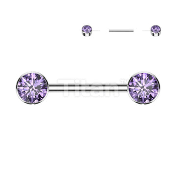 Implant Grade Titanium Threadless Push in Nipple Barbell With Forward Facing Bezel Set CZ Flat Ends - Image 2