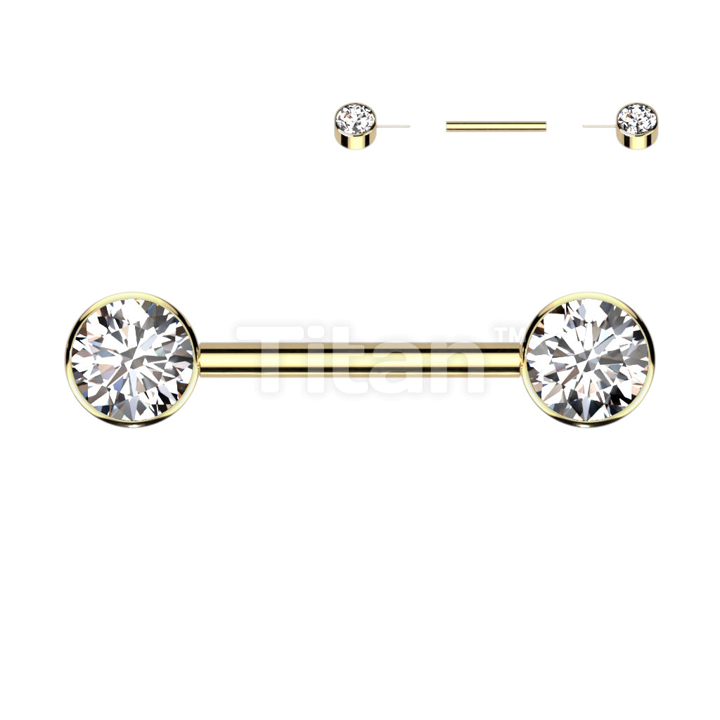 Implant Grade Titanium Threadless Push in Nipple Barbell With Forward Facing Bezel Set CZ Flat Ends - Image 5