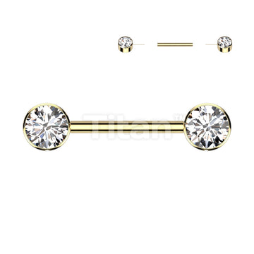 Implant Grade Titanium Threadless Push in Nipple Barbell With Forward Facing Bezel Set CZ Flat Ends - Image 5