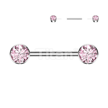 Implant Grade Titanium Threadless Push in Nipple Barbell With Forward Facing Bezel Set CZ Flat Ends - Image 6