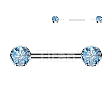 Implant Grade Titanium Threadless Push in Nipple Barbell With Forward Facing Bezel Set CZ Flat Ends - Image 7