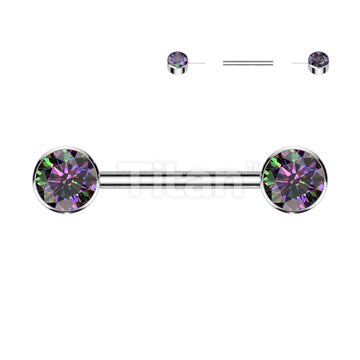 Implant Grade Titanium Threadless Push in Nipple Barbell With Forward Facing Bezel Set CZ Flat Ends - Image 9