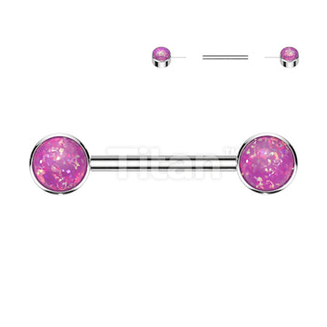 Implant Grade Titanium Threadless Push in Nipple Barbell With Forward Facing Bezel Set Opal Flat Ends - Image 4