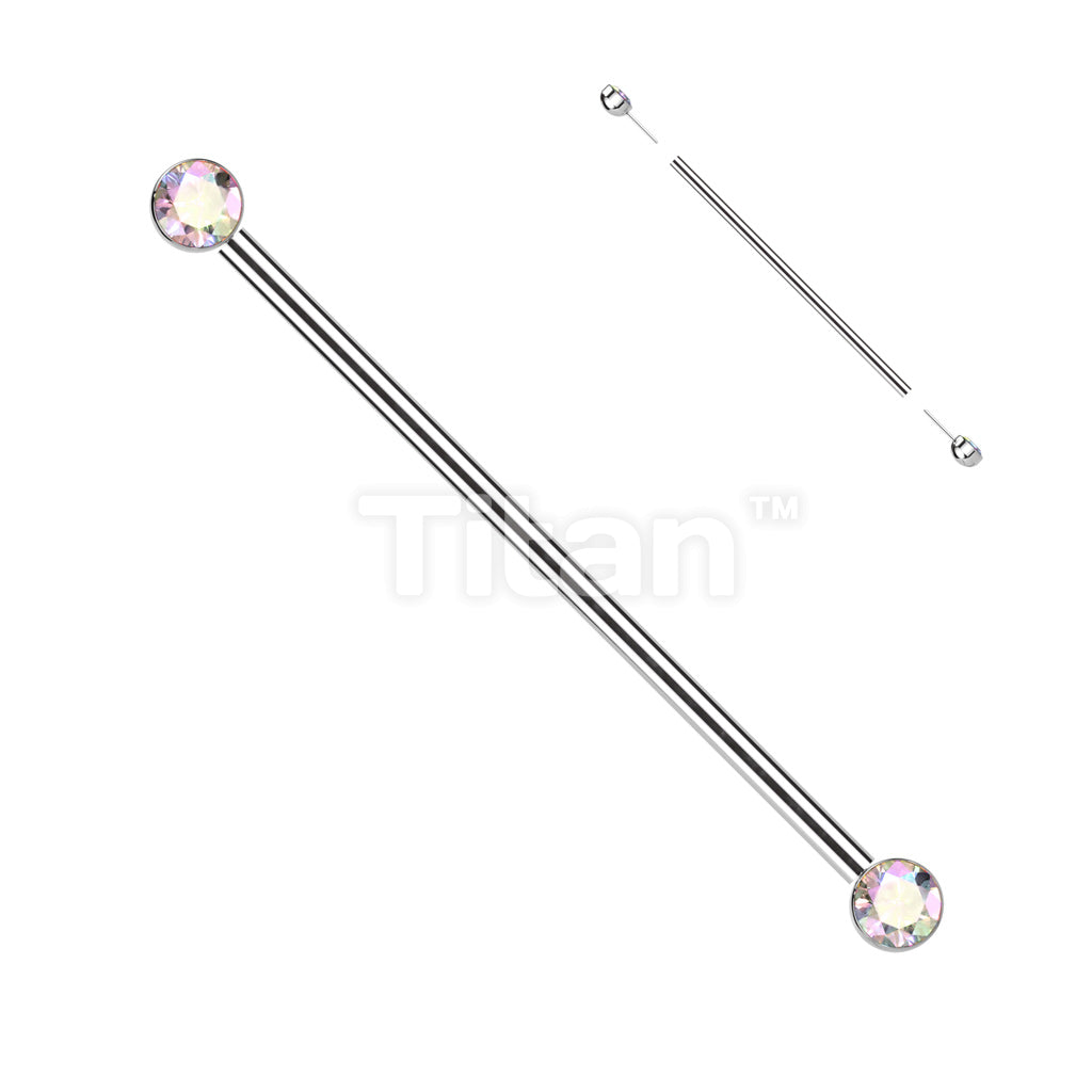 Implant Grade Titanium Threadless Industrial Barbell With Bezel Set CZ Ends - Image 2