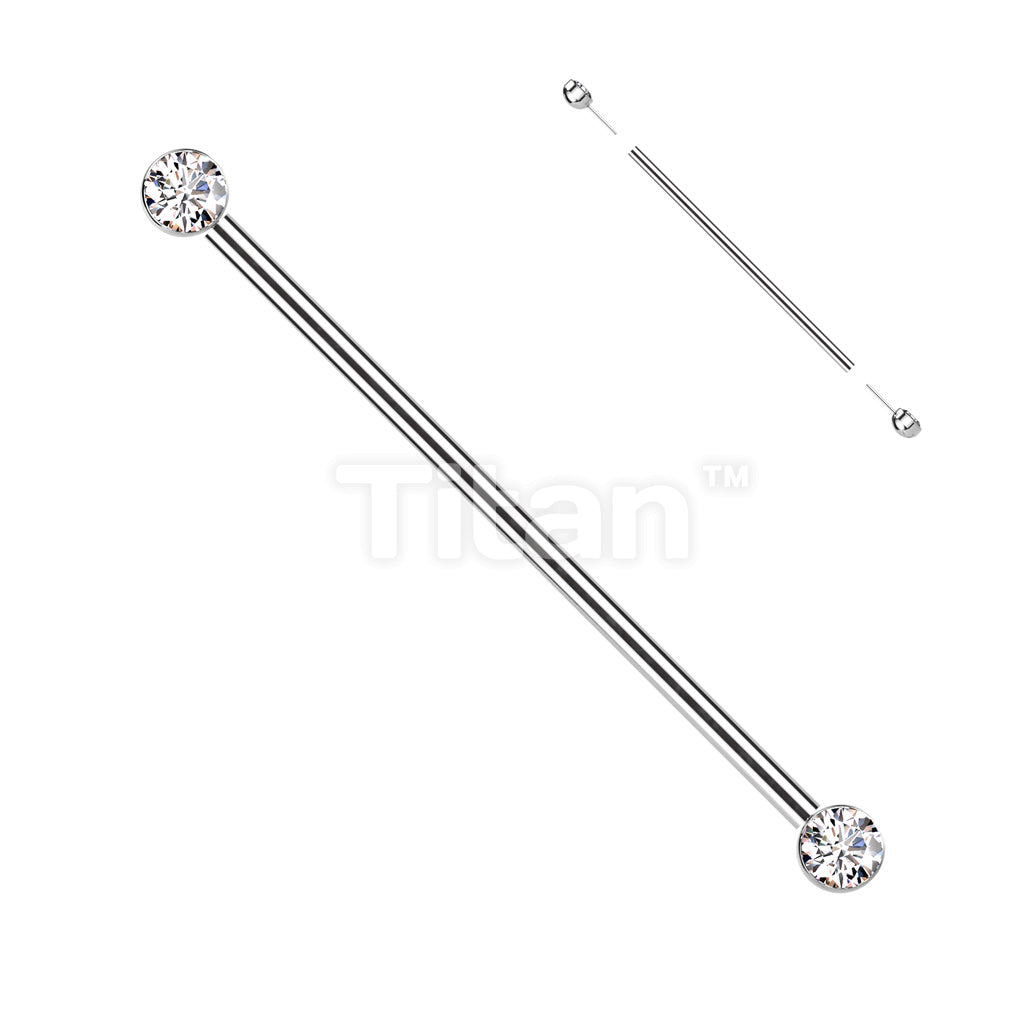 Implant Grade Titanium Threadless Industrial Barbell With Bezel Set CZ Ends - Image 3
