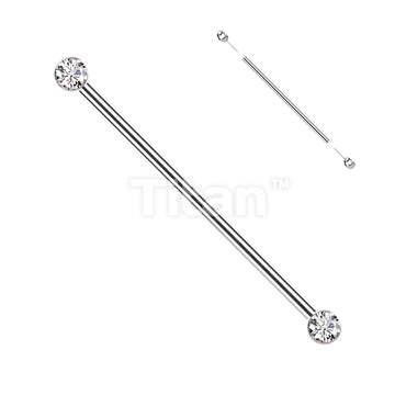 Implant Grade Titanium Threadless Industrial Barbell With Bezel Set CZ Ends - Image 3