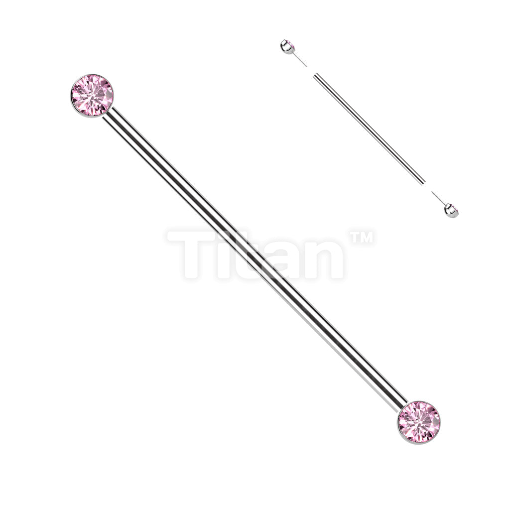 Implant Grade Titanium Threadless Industrial Barbell With Bezel Set CZ Ends - Image 6