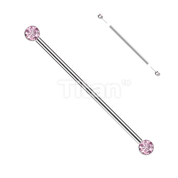 Implant Grade Titanium Threadless Industrial Barbell With Bezel Set CZ Ends - Image 6