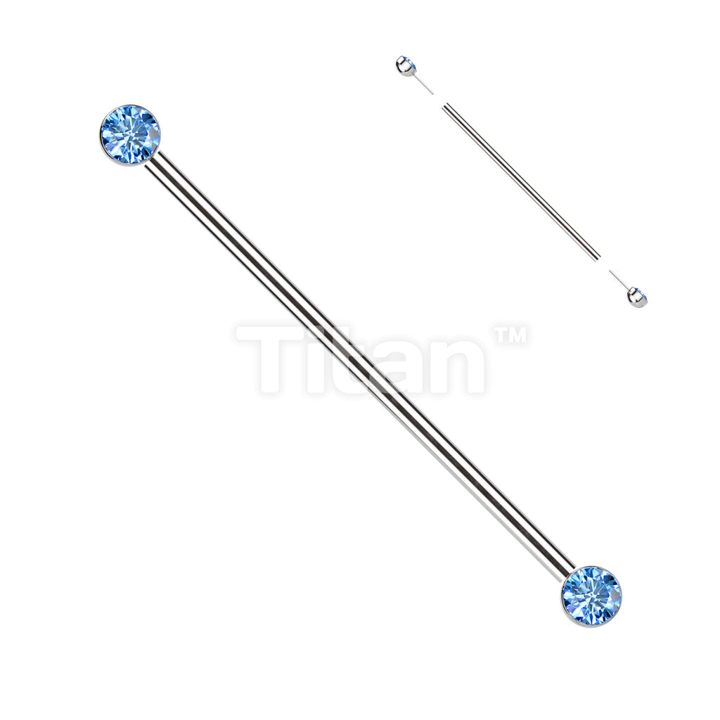 Implant Grade Titanium Threadless Industrial Barbell With Bezel Set CZ Ends - Image 7