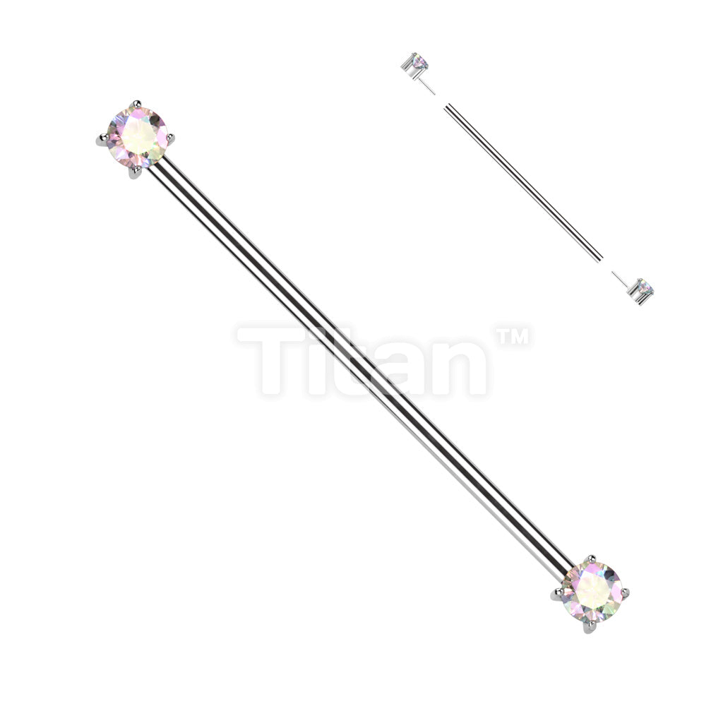 Implant Grade Titanium Threadless Industrial Barbell With Prong Set CZ Ends - Image 2