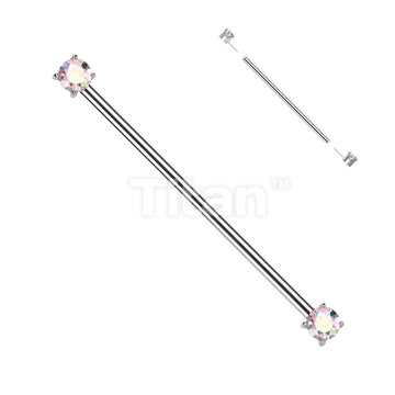 Implant Grade Titanium Threadless Industrial Barbell With Prong Set CZ Ends - Image 2