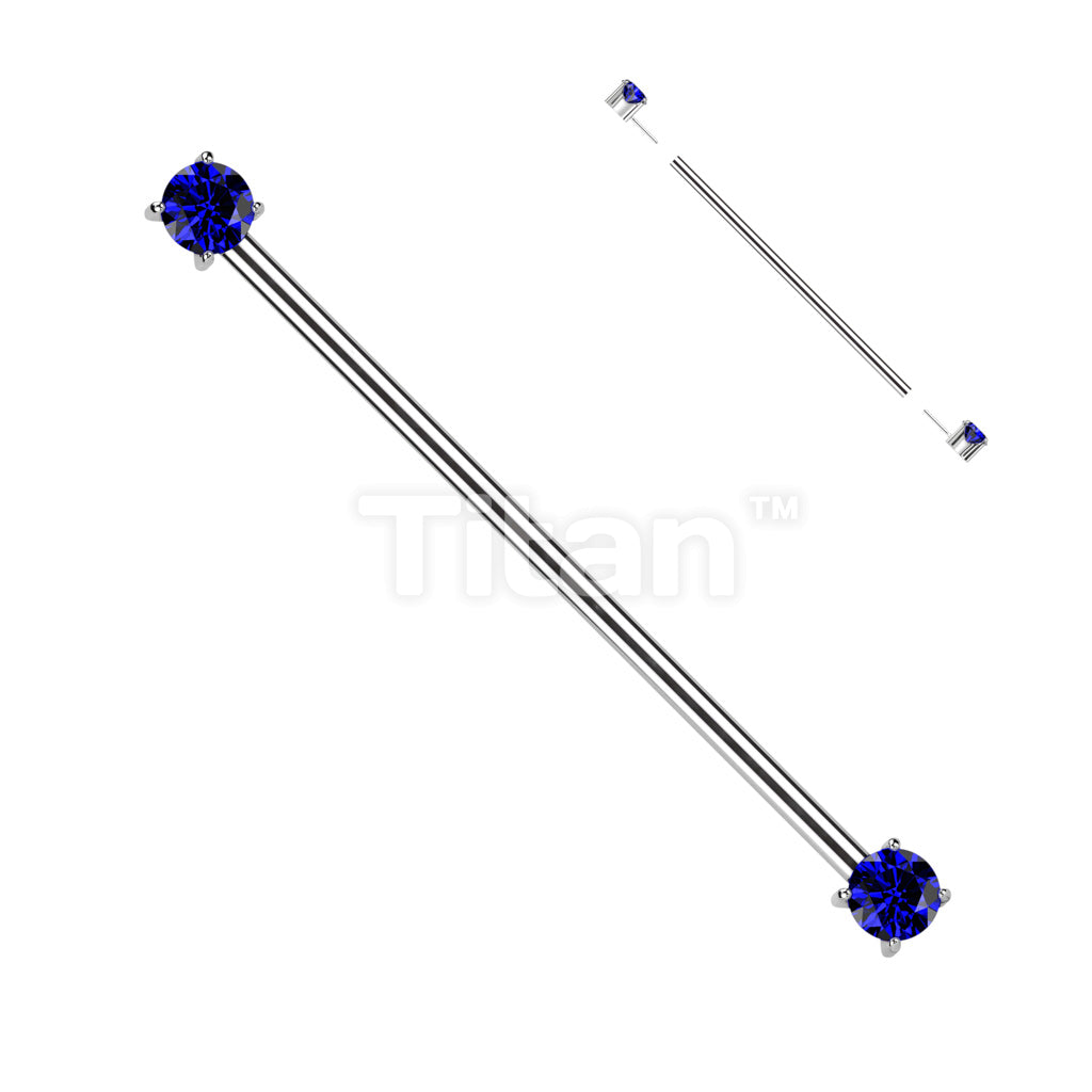 Implant Grade Titanium Threadless Industrial Barbell With Prong Set CZ Ends - Image 3