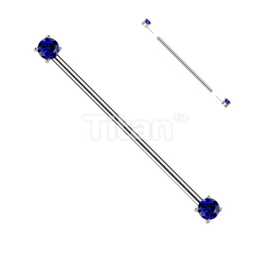 Implant Grade Titanium Threadless Industrial Barbell With Prong Set CZ Ends - Image 3