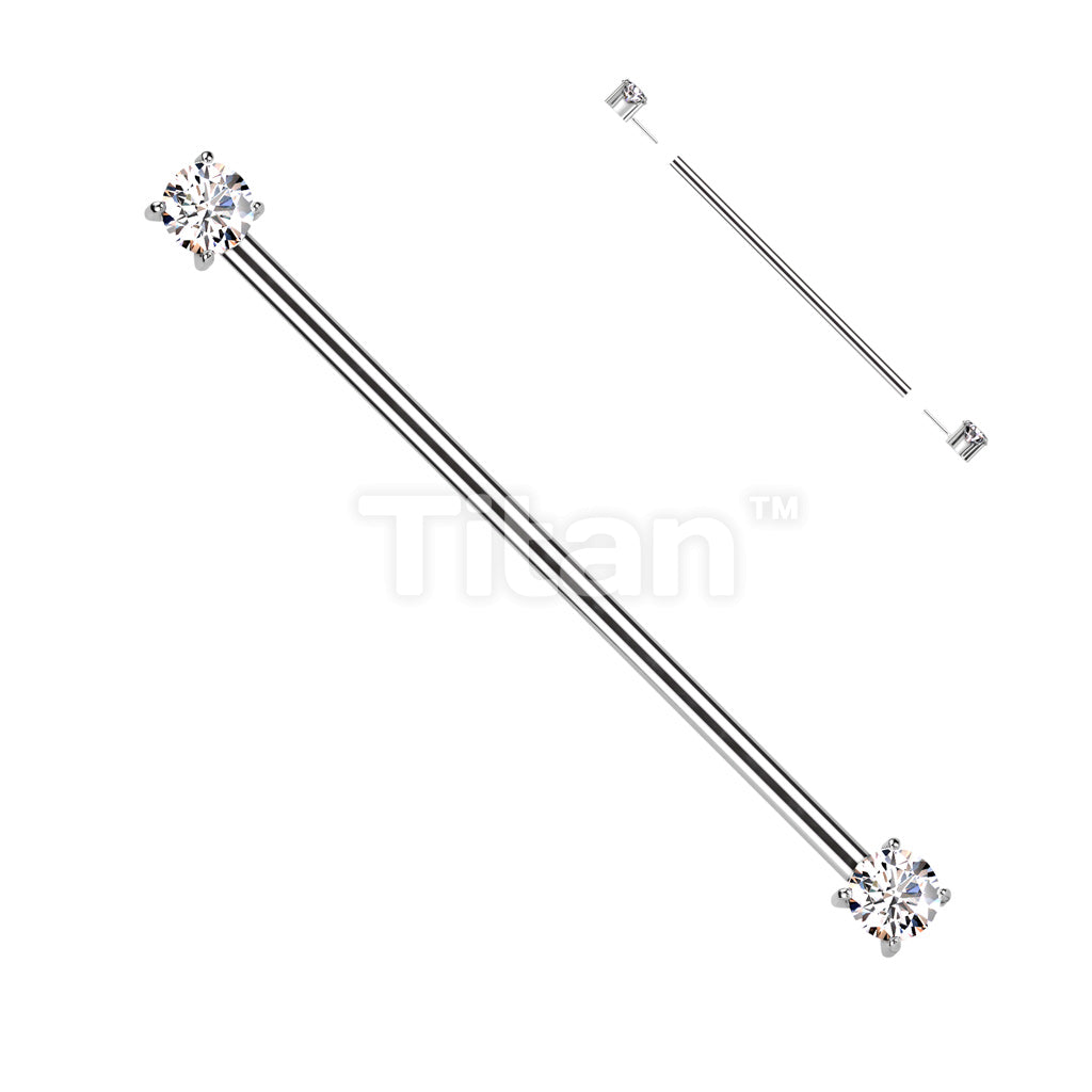 Implant Grade Titanium Threadless Industrial Barbell With Prong Set CZ Ends - Image 4