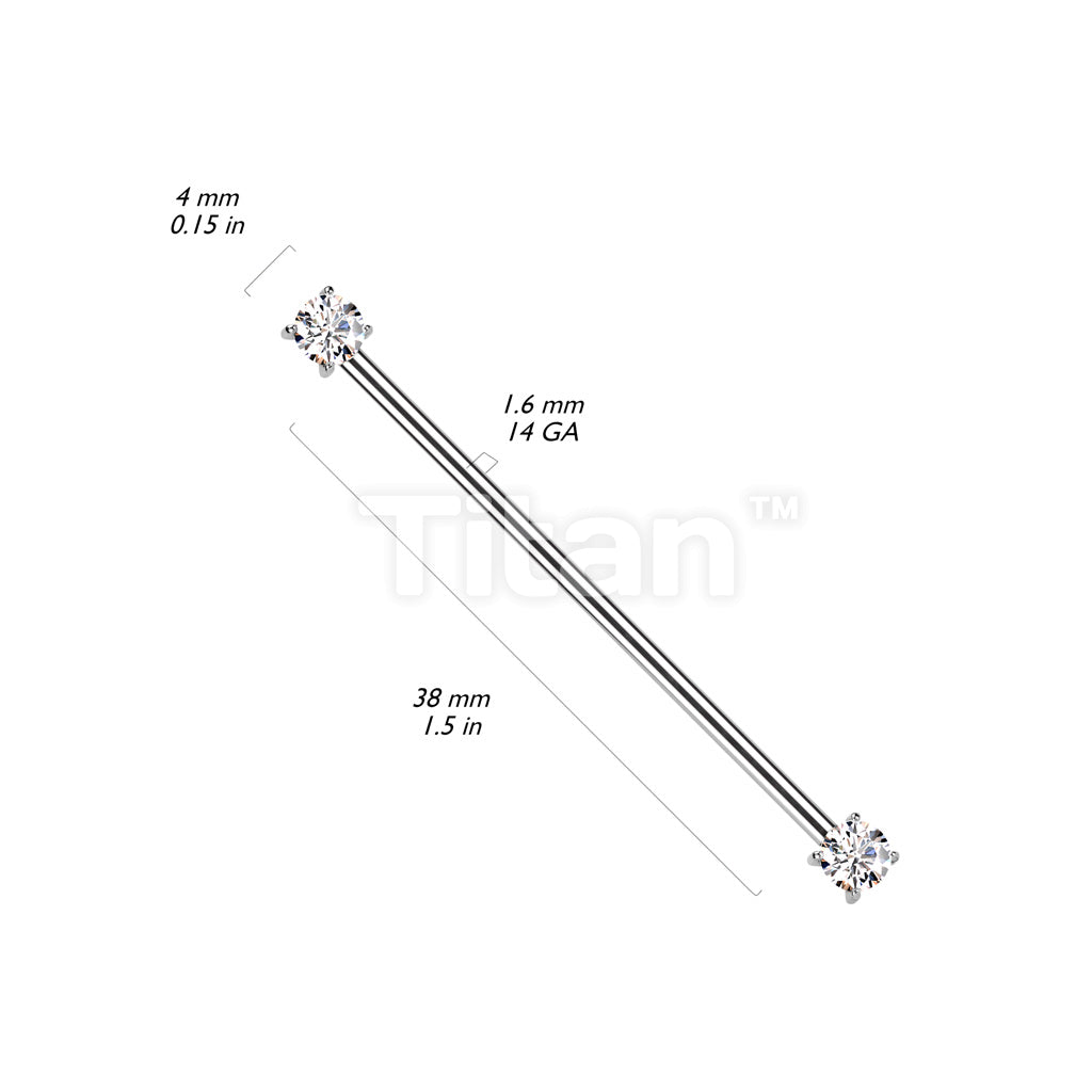Implant Grade Titanium Threadless Industrial Barbell With Prong Set CZ Ends - Image 10