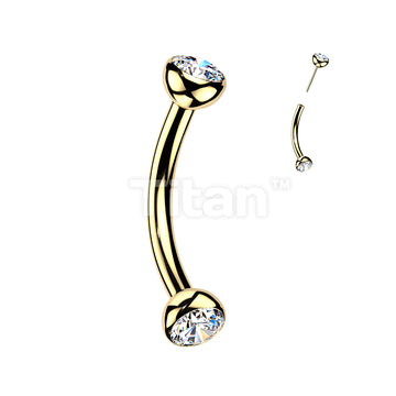 Titanium Threadless Push In Eyebrow Barbell With Bezel Set CZ Ends & One Fixed Ball - Image 3