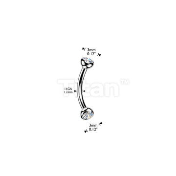 Titanium Threadless Push In Eyebrow Barbell With Bezel Set CZ Ends & One Fixed Ball - Image 4