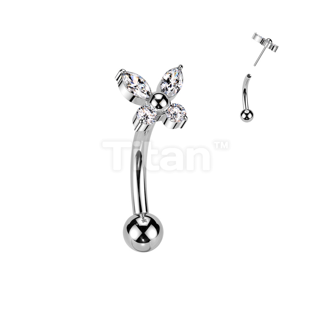 Implant Grade Titanium Threadless Push In Eyebrow Curved Barbell With CZ Butterfly Top - Image 2