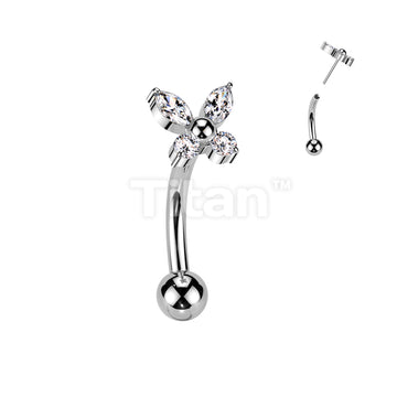 Implant Grade Titanium Threadless Push In Eyebrow Curved Barbell With CZ Butterfly Top - Image 2