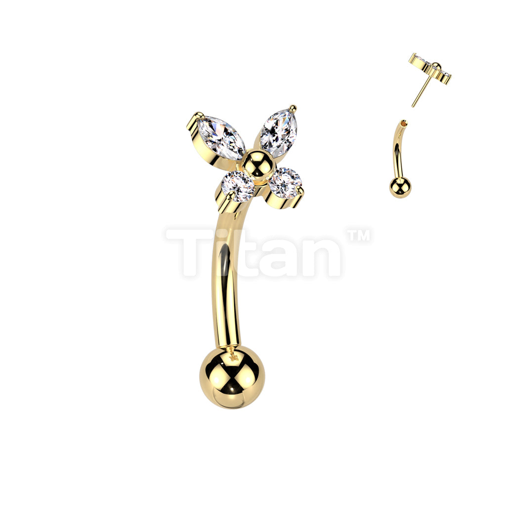 Implant Grade Titanium Threadless Push In Eyebrow Curved Barbell With CZ Butterfly Top - Image 3