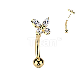 Implant Grade Titanium Threadless Push In Eyebrow Curved Barbell With CZ Butterfly Top - Image 3