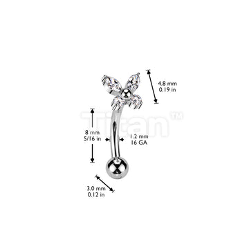 Implant Grade Titanium Threadless Push In Eyebrow Curved Barbell With CZ Butterfly Top - Image 4