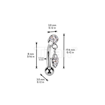 Implant Grade Titanium Threadless Push In Eyebrow Curved Barbell With Round Bezel Set CZ And Marquise CZ Dangle Top - Image 4