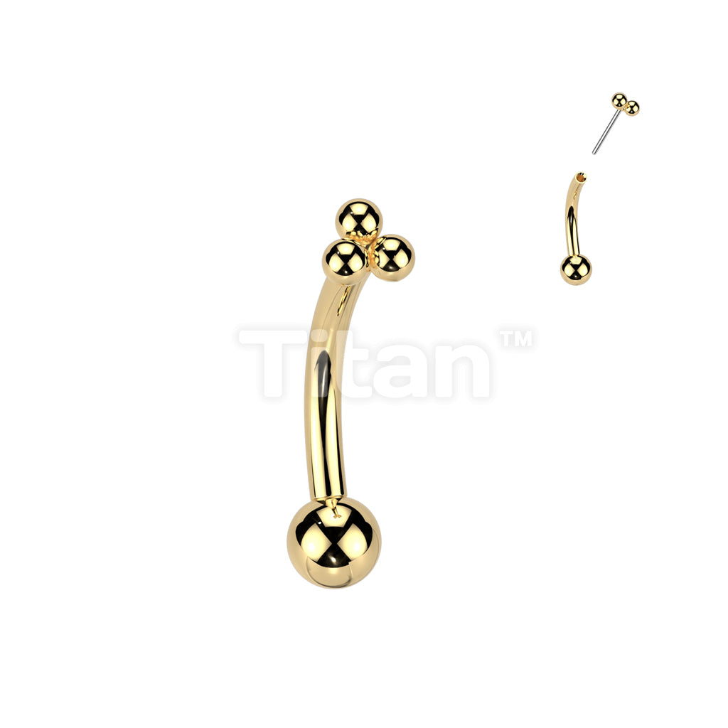 Implant Grade Titanium Threadless Push In Eyebrow Curved Barbell With Triangular Trinity Ball Cluster Top - Image 2
