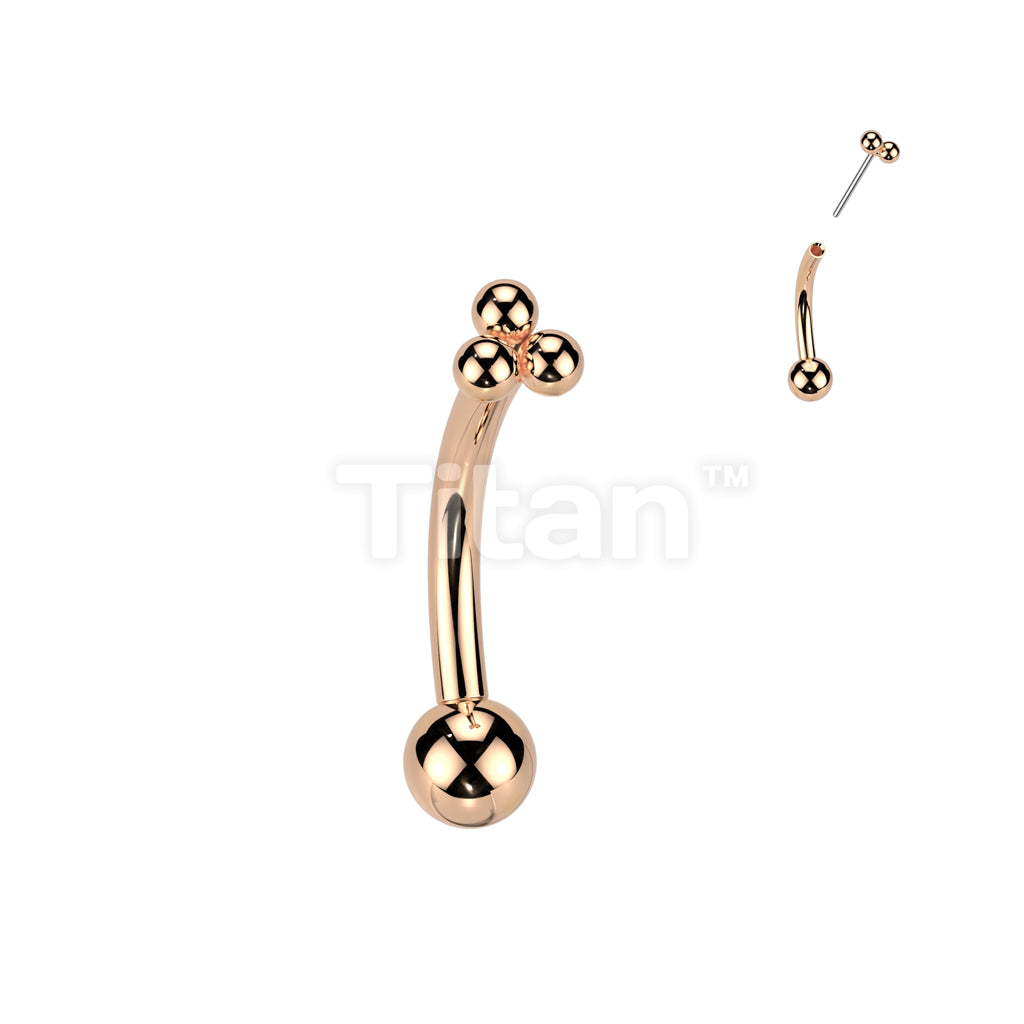 Implant Grade Titanium Threadless Push In Eyebrow Curved Barbell With Triangular Trinity Ball Cluster Top - Image 4