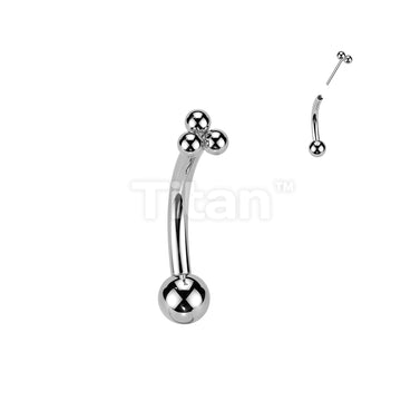 Implant Grade Titanium Threadless Push In Eyebrow Curved Barbell With Triangular Trinity Ball Cluster Top - Image 5