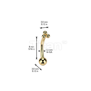 Implant Grade Titanium Threadless Push In Eyebrow Curved Barbell With Triangular Trinity Ball Cluster Top - Image 6