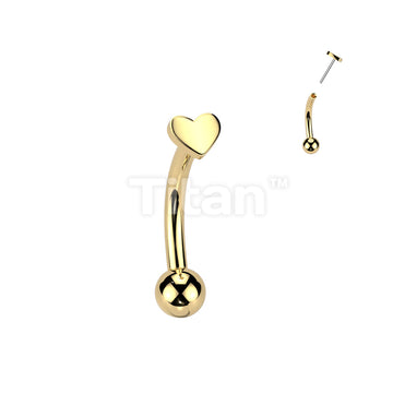 Implant Grade Titanium Threadless Push In Curved Eyebrow Barbell With Heart Top - Image 2