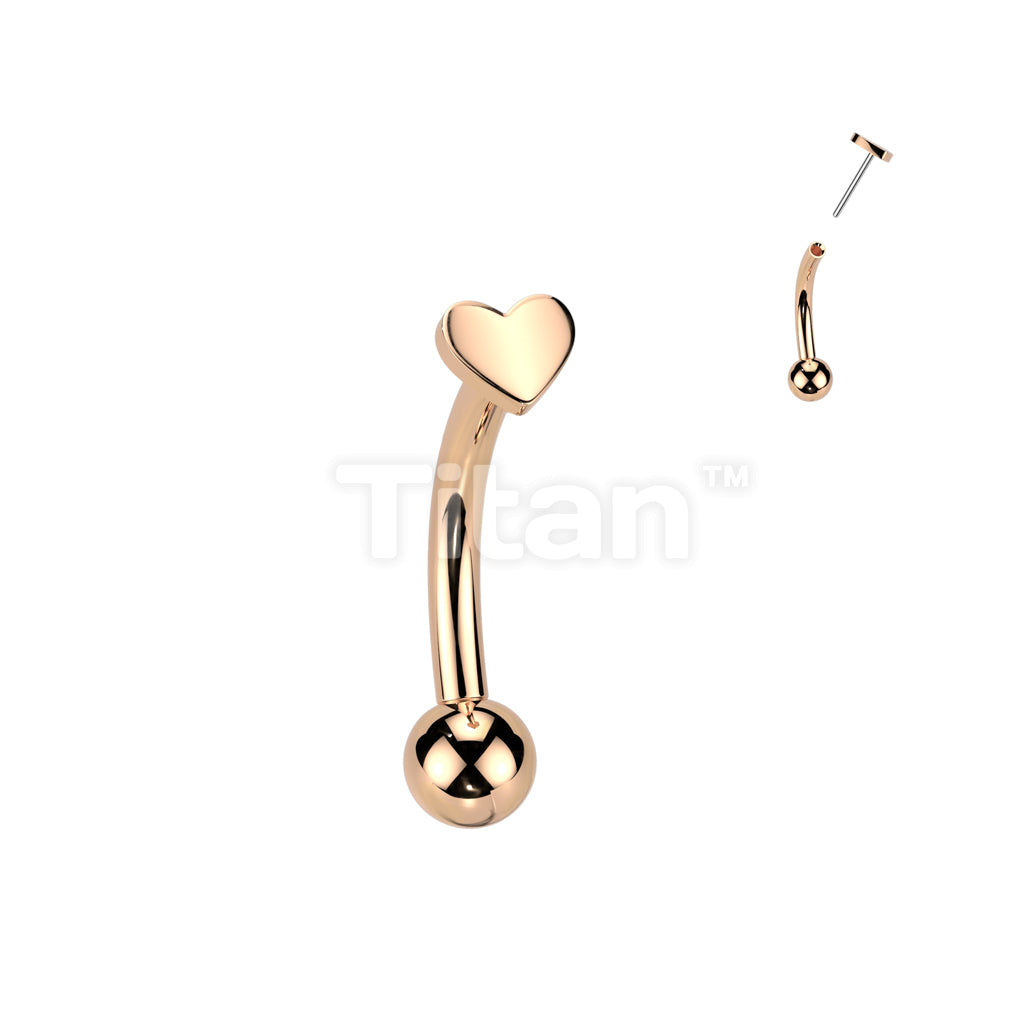 Implant Grade Titanium Threadless Push In Curved Eyebrow Barbell With Heart Top - Image 4