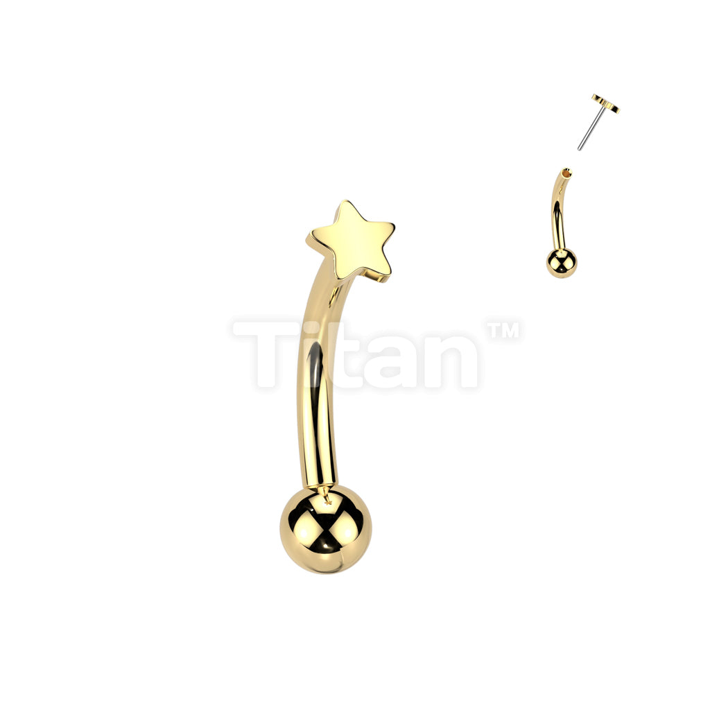 Implant Grade Titanium Threadless Push In Eyebrow Curved Barbell With Star Top - Image 2
