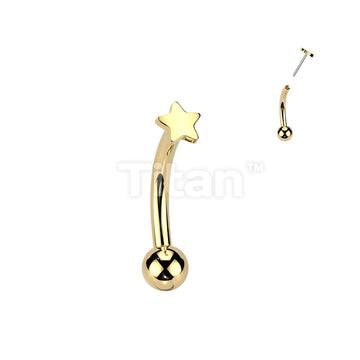 Implant Grade Titanium Threadless Push In Eyebrow Curved Barbell With Star Top - Image 2