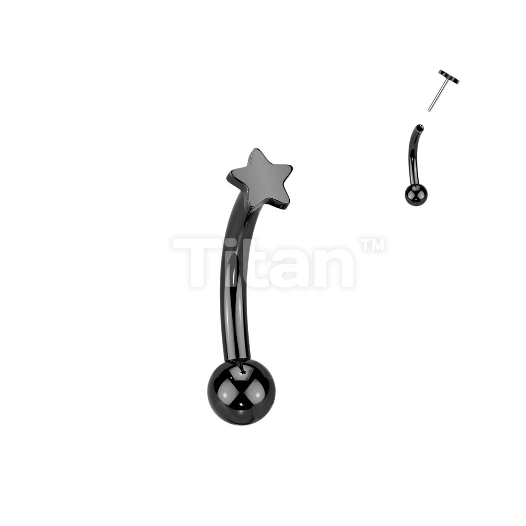 Implant Grade Titanium Threadless Push In Eyebrow Curved Barbell With Star Top - Image 3