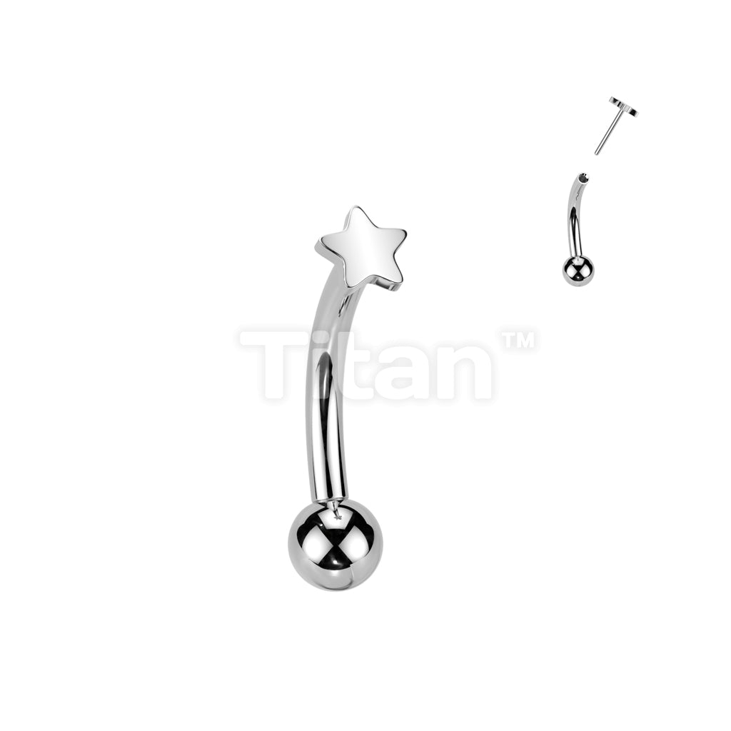 Implant Grade Titanium Threadless Push In Eyebrow Curved Barbell With Star Top - Image 5