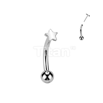 Implant Grade Titanium Threadless Push In Eyebrow Curved Barbell With Star Top - Image 5