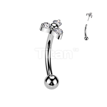 Implant Grade Titanium Threadless Push In Eyebrow Curved Barbell With Prong Set CZ Trinity Top - Image 2