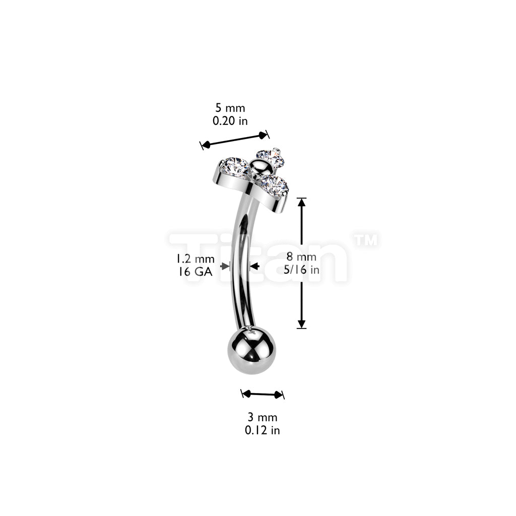 Implant Grade Titanium Threadless Push In Eyebrow Curved Barbell With Prong Set CZ Trinity Top - Image 4
