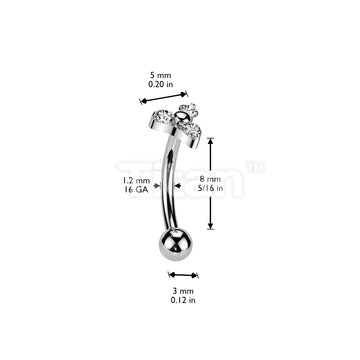 Implant Grade Titanium Threadless Push In Eyebrow Curved Barbell With Prong Set CZ Trinity Top - Image 4