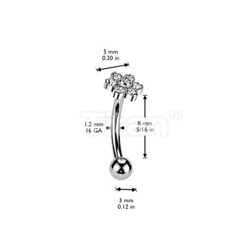 Implant Grade Titanium Threadless Push In Eyebrow Curved Barbell With Prong Set CZ Flower With Bezel Set CZ Center  - Image 4