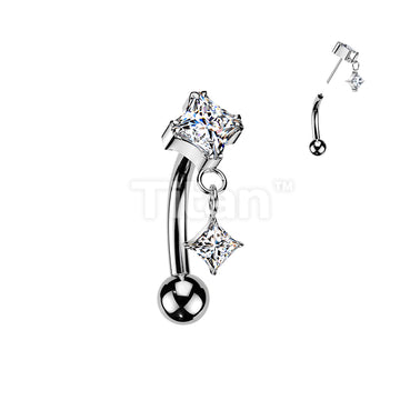 Titanium Threadless Push In Eyebrow Curved Barbell With Prong Set Diamond CZ Top and Diamond CZ Dangle - Image 2