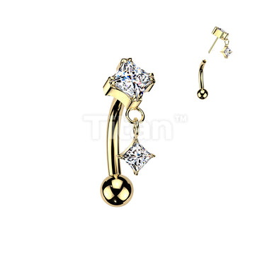 Titanium Threadless Push In Eyebrow Curved Barbell With Prong Set Diamond CZ Top and Diamond CZ Dangle - Image 3