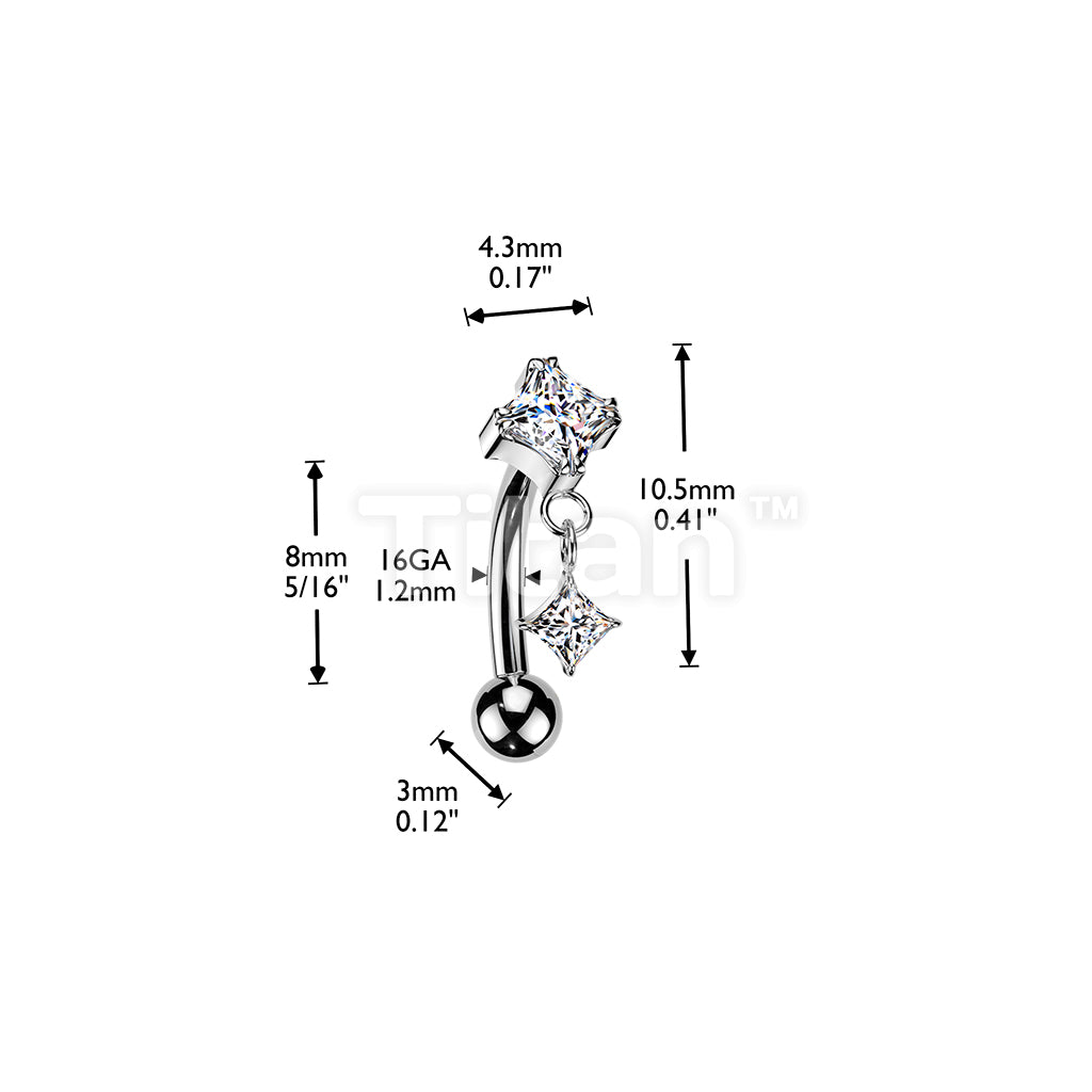 Titanium Threadless Push In Eyebrow Curved Barbell With Prong Set Diamond CZ Top and Diamond CZ Dangle - Image 4